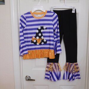 NWT 2pc Boutique Halloween Witch Hat Top & Pants Set sz 5-6